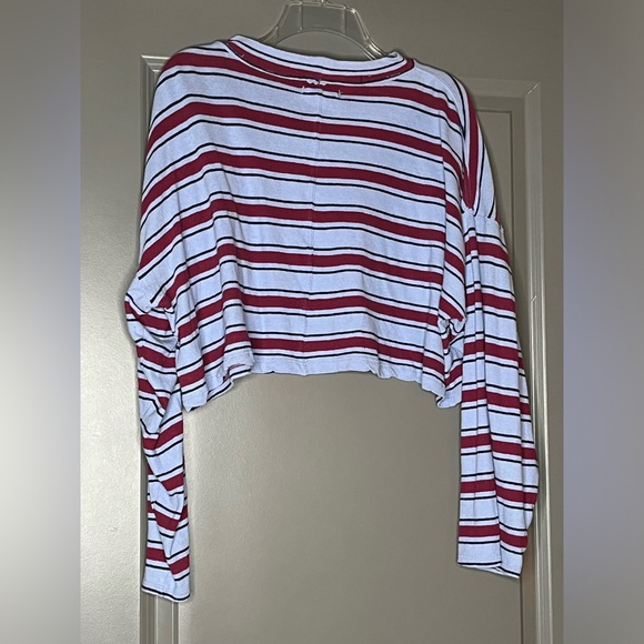 We The Free Striped Long Sleeve Crop Shirt Sz L - Picture 3 of 3
